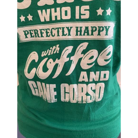 Small Anvil Women's Fitted Green Tshirt Novelty Coffee and Cane Corso - Picture 5 of 8